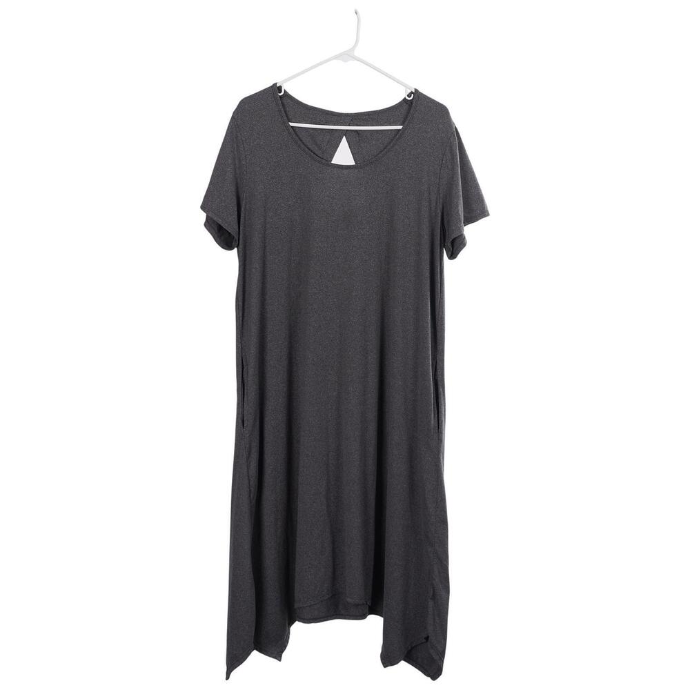 Cuddl Duds Dress 1X Petite Gray A-Line Pullover Stretch Round Neck Pockets